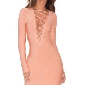 House of CB Reyna Peach Lace Up Dress